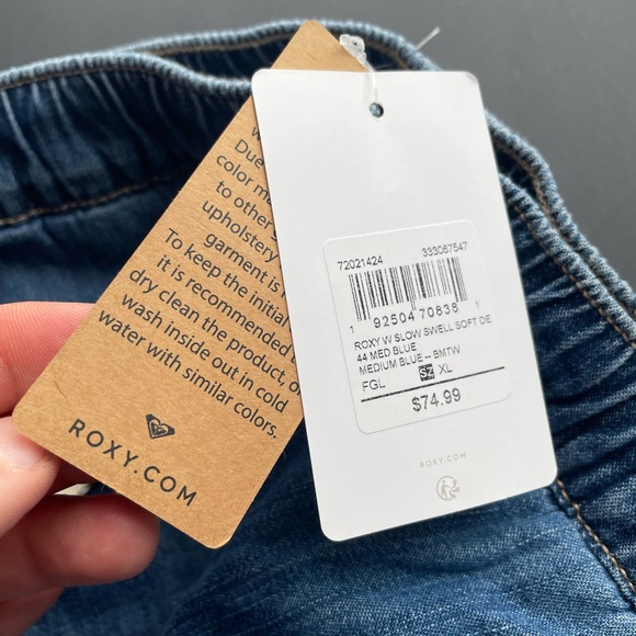 NWT cotton XL Roxy beach denim tie waist pant jogger style drawstring - Picture 2 of 8